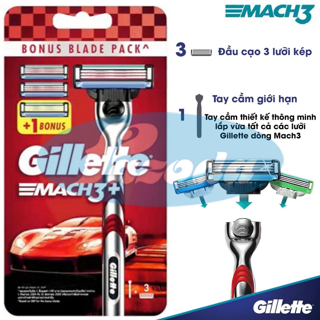 Dao cạo râu 3 lưỡi Gillette Mach3+ Red