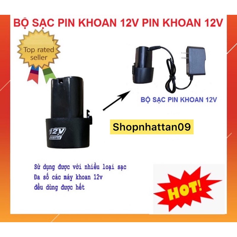 sạc pin  - Pin - Bộ sạc pin Máy  Khoan Cầm Tay 12 V Li-Ion 1500mAh, pin máy khoan, pin 12v