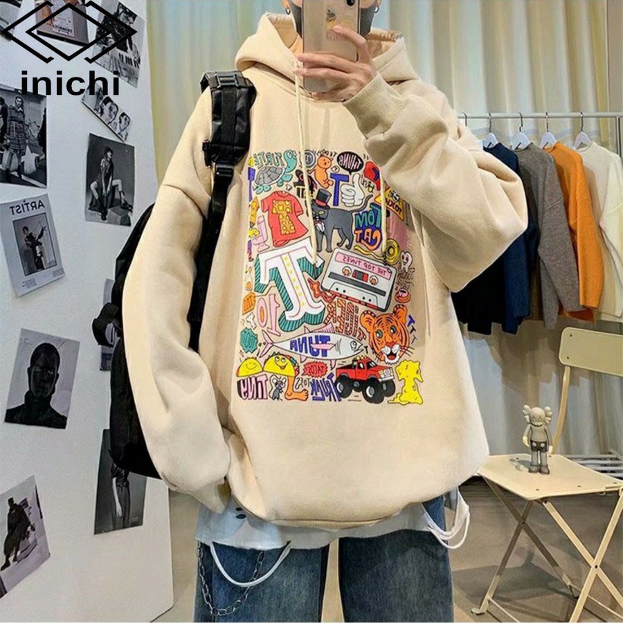 Áo Hoodie INICHI A789 Nam Nữ phong cách Harajuku cá tính chất nỉ cực hot trand