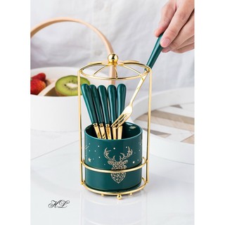 Cốc sứ, giỏ sứ có khung trang trí đựng thìa, dĩa
