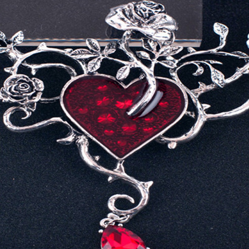 Vòng Cổ Choker Đính Đá Hình Trái Tim Đỏ Phong Cách Gothic Punk Dành Cho Nữ