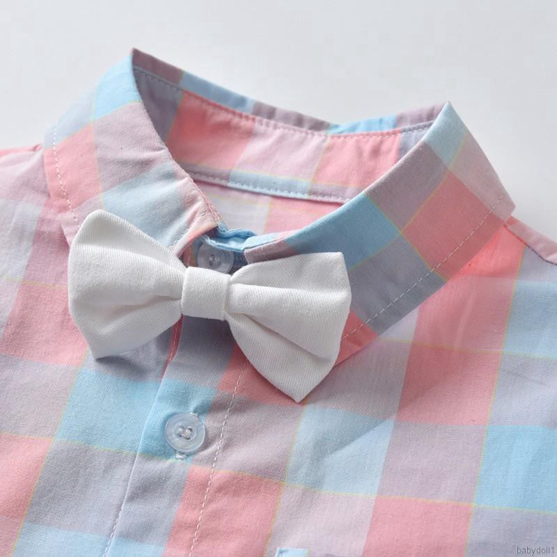 Set áo sơ mi caro tay ngắn &amp; quần short có dây đeo vai cho bé trai