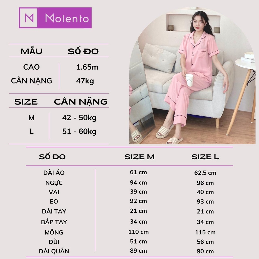 Đồ Bộ Pijama Nữ Lụa Mặc Nhà Tay Ngắn Quần Dài Cao Cấp Lụa Mango Trơn Thanh Lịch Màu Sắc Trẻ Trung Có Size Molento M47