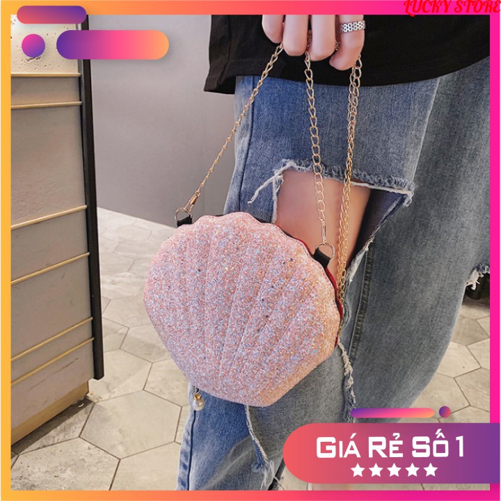 Túi Xách Nữ Đẹp Đeo Chéo Thời Trang Hình Vỏ Sò Đính Kim Tuyến Độc Đáo, Kiêu Sa Cực Hot 2020