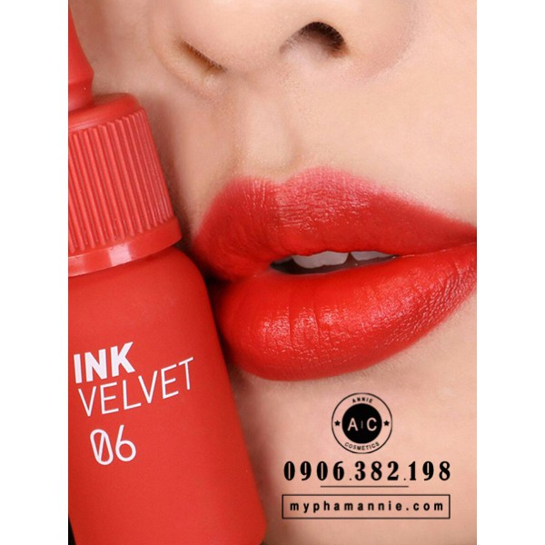 Son kem lì Peripera Ink Velvet Tint 2019 màu 06 Prudy Red – Đỏ cam