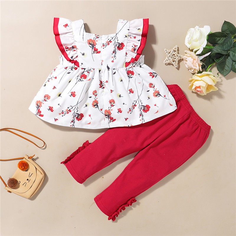 Bộ đồ MIKRDOO gồm áo họa tiết hoa và quần dài thời trang dành cho bé gái