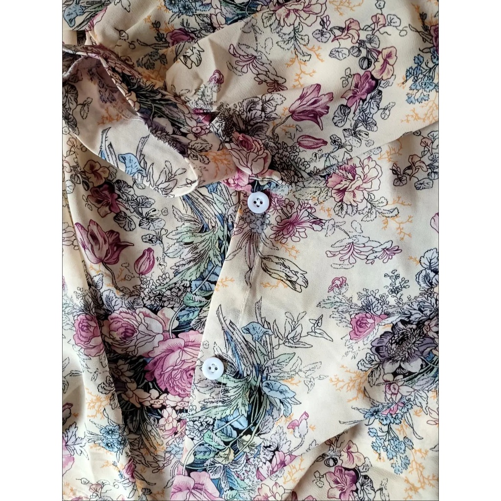Áo Sơ Mi Chiffon Tay Lỡ 3 / 4 In Hoa Kiểu Vintage Thời Trang Cho Nữ