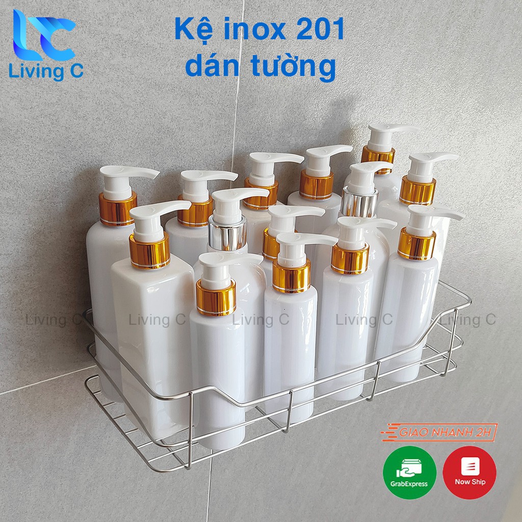 Kệ treo tường chữ nhật Living C, giá kệ đựng mỹ phẩm gia vị dán tường chịu lực đa năng bằng INOX 201 _CN1