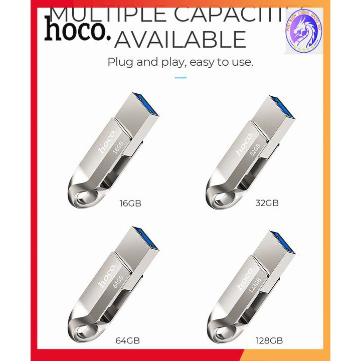 [Bảo Hành 5 Năm] USB 3.0 2 Đầu (USB+Type-C) Tốc Độ Cao Lưu Trữ Tốt Nhỏ Gọn Kẽm Cao Cấp Hoco UD8/UD10 - 16GB/32GB/64GB