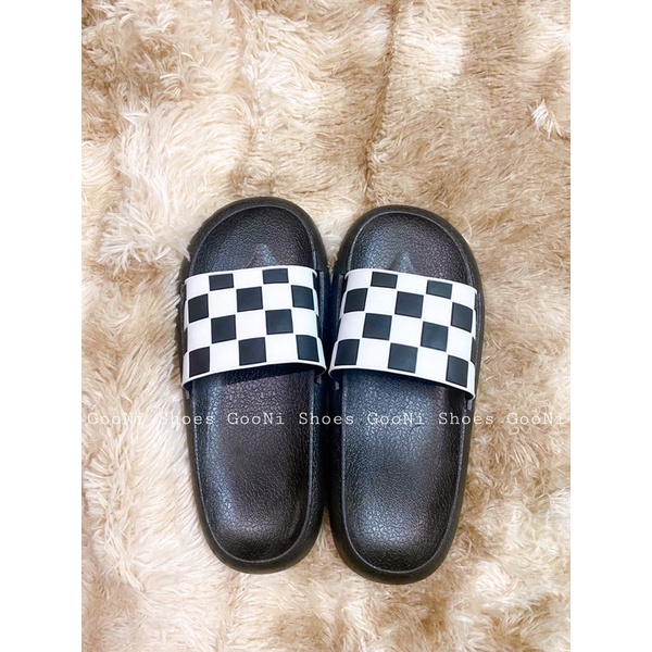 Dép quai ngang kẻ caro đế bánh mì dành cho nữ ulzzang Hàn Quốc hottrend 2022