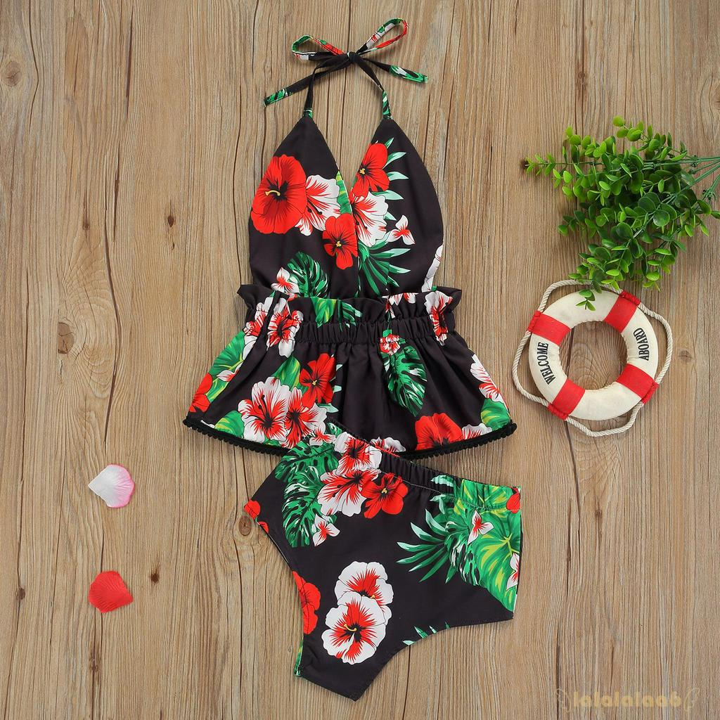 Set Áo Sát Nách Hoạ Tiết Hoa + Quần Sọt Lưng Thun Co Giãn Cho Bé Laa6