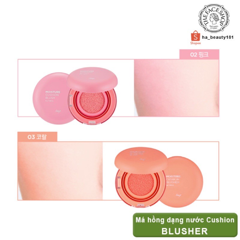 Má hồng dạng nước trang điểm dưỡng da siêu mịn nâng tông sáng tự nhiên Hàn Quốc The Face Shop Moisture Cushion Blush 8g