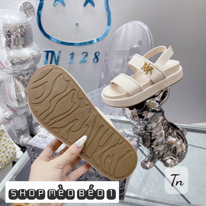 Sandal cd quai ngang vân kẻ đế bằng fullbox