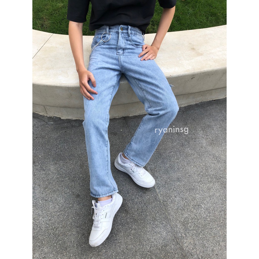 QUẦN JEANS DENIM DÀI ỐNG RỘNG KÈM XÍCH XANH RYAN UNISEX CAO CẤP PHONG CÁCH HÀN QUỐC ĐI HỌC ĐI LÀM