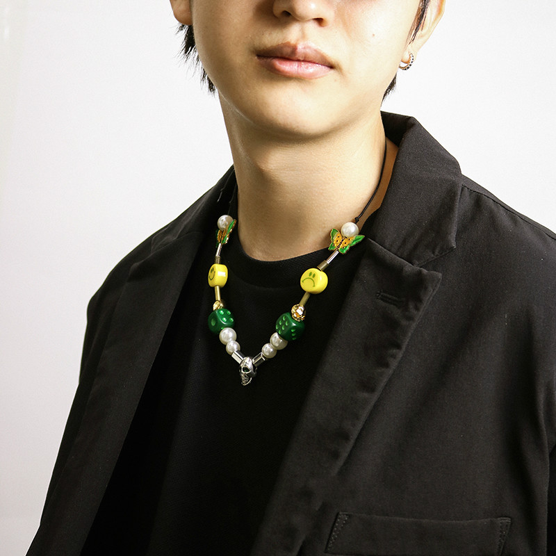 Dây chuyền 22641 mặt xúc xắc xanh lá / mặt cười / ngọc trai / bướm chất liệu gốm thời trang hip hop cho cặp đôi