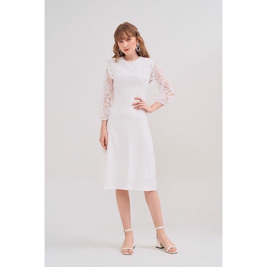 Đầm midi phối ren hoa Marc nwt