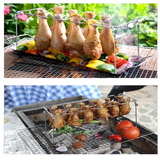 Giá nướng cánh gà bằng thép không gỉ có thể gập lại kèm khay cho lò nướng BBQ