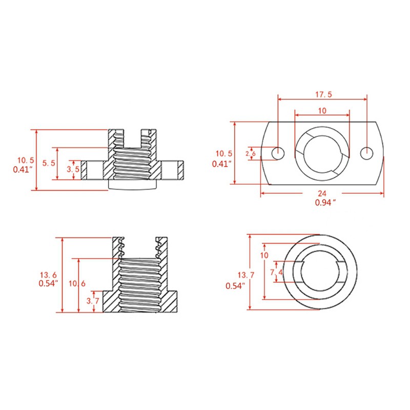 Đai ốc vít T8 POM  8mm Pitch 2mm chất lượng cao