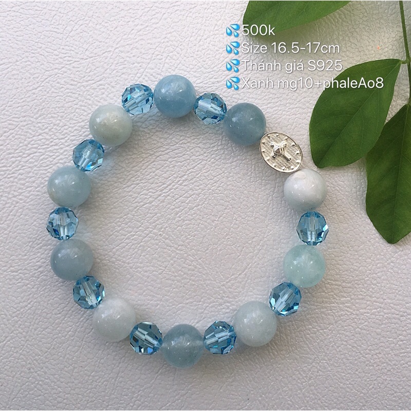 Chuỗi Mân Côi đá xanh Đức Mẹ vòng đeo tay Thánh Giá S925 Marin blue Rosary bracelet