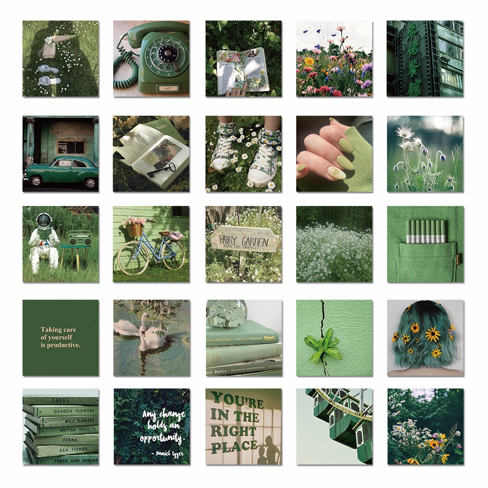 Bộ 50 miếng dán trang trí máy tính xách tay chống thấm nước hình phong cảnh xanh lá