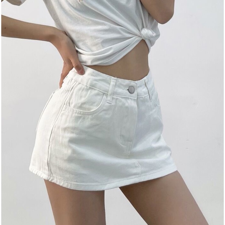Chân váy jean trắng form ngắn - Quần giả váy cực iu cho các nàng từ 47 đến 58kg - Xưởng sỉ COBA