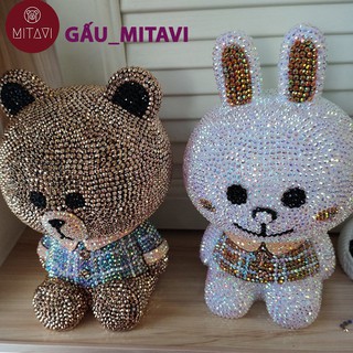 Gấu đính đá handmade gấu nâu thỏ trắng, tiết kiệm đáng yêu