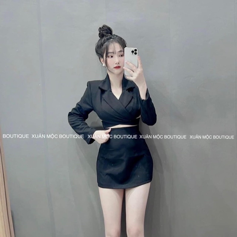 [ CHUBBY BIGSIZE ] Set vest croptop chéo ngực thắt dây