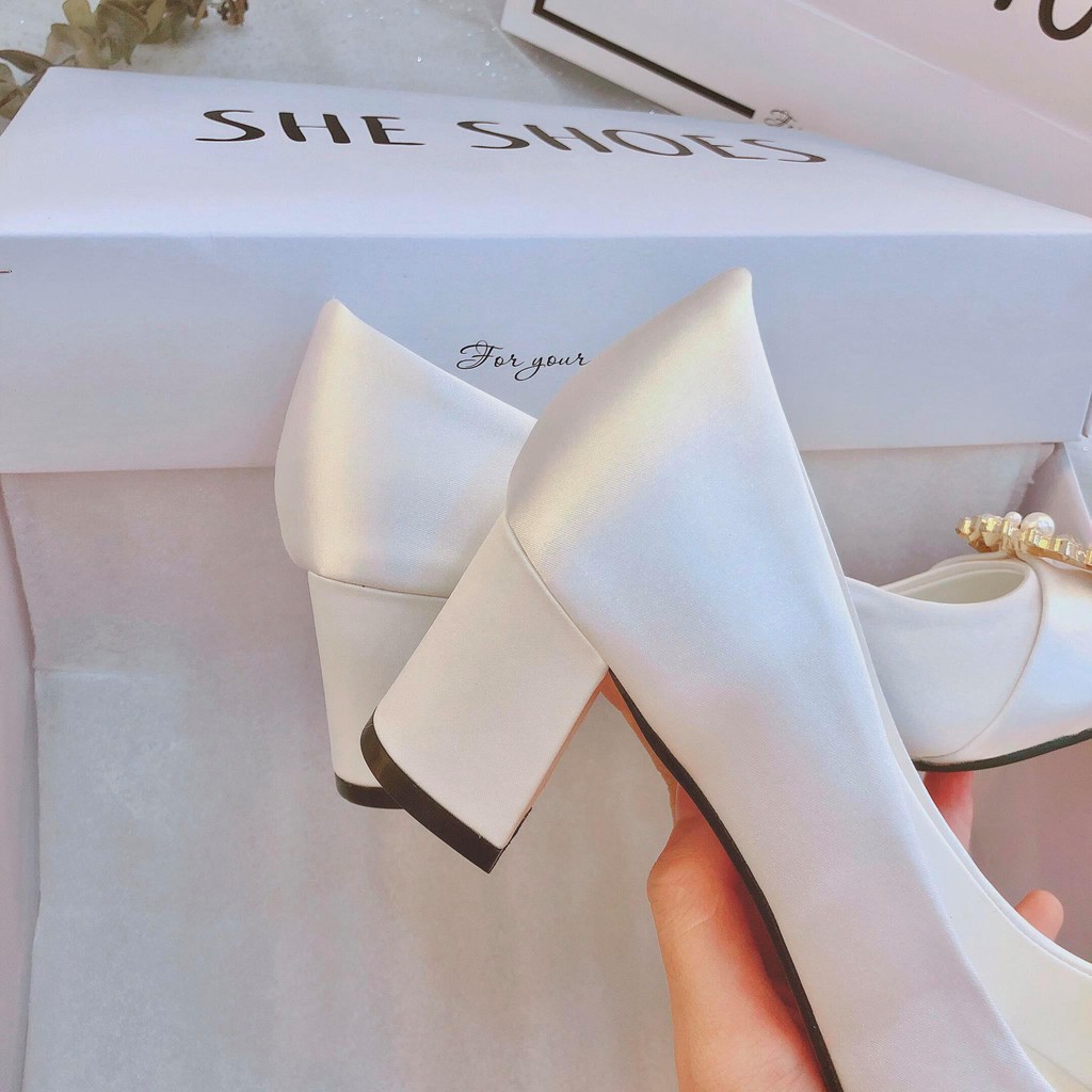Giày cưới đẹp ♥️Freeship♥️ Giày gót vuông 5p cô dâu cao cấp (TẶNG KÈM 2 CẶP LÓT) ĐỘC QUYỀN SHE SHOES