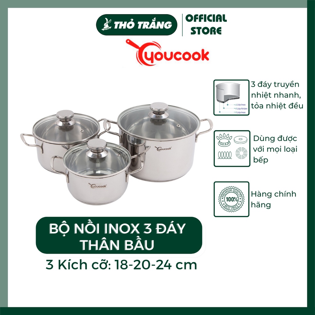 Bộ nồi Inox 3 đáy cao cấp thương hiệu You Cook