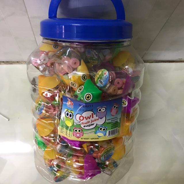 Hũ kẹo trái cây Owl Fruit Juice Sugar (50 con)