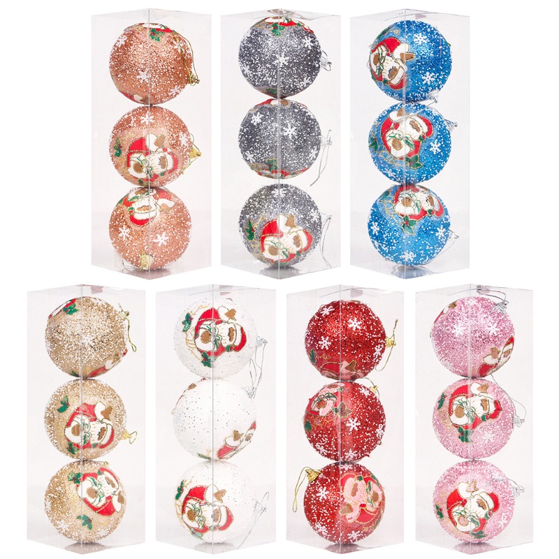Set 3 quả châu đính kim sa lấp lánh trang trí cây thông Noel