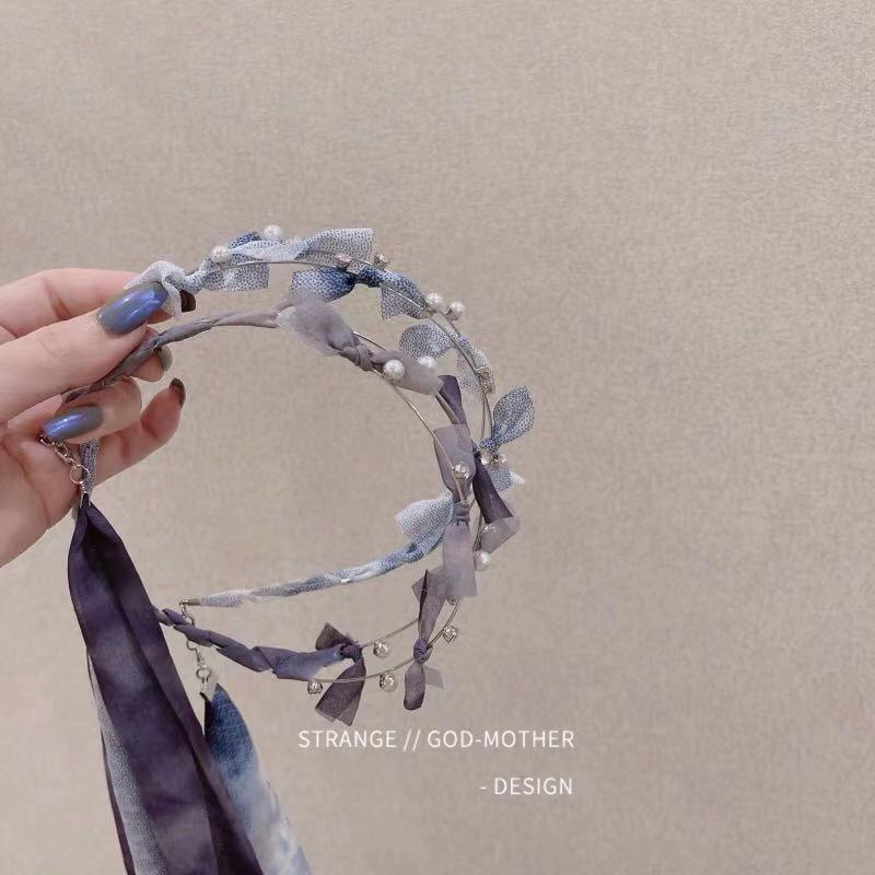 Dây Cột Tóc Đính Nơ Hai Lớp Đính Ngọc Trai Thời Trang Mùa Hè Dành Cho Nữ