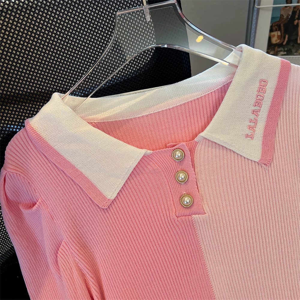 Áo len ZHELIHANGFEI cổ polo tay phồng dễ phối đồ hợp thời trang