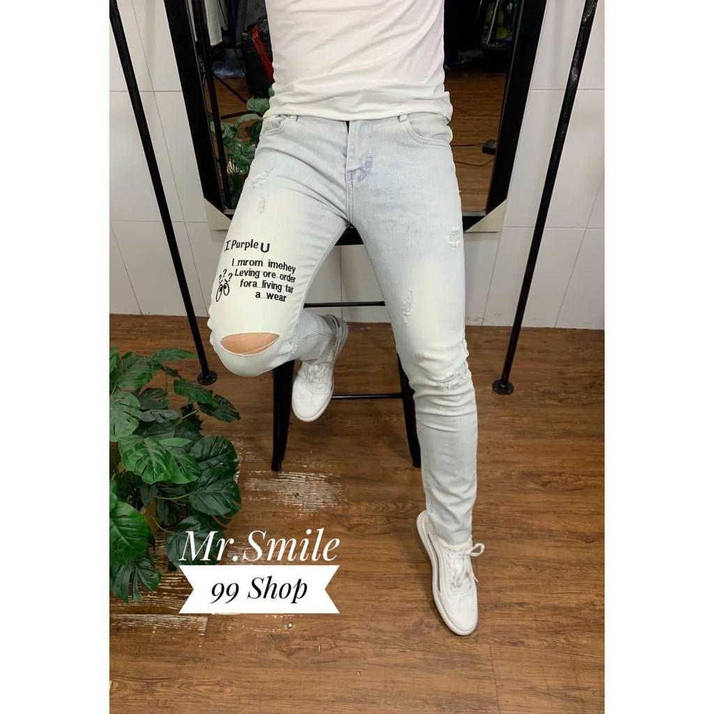 QUẦN JEAN NAM 294 WAX PHỐI CHỮ THÊU FORM SKINNY FIT CO GIÃN MR SMILE 99 SHOP