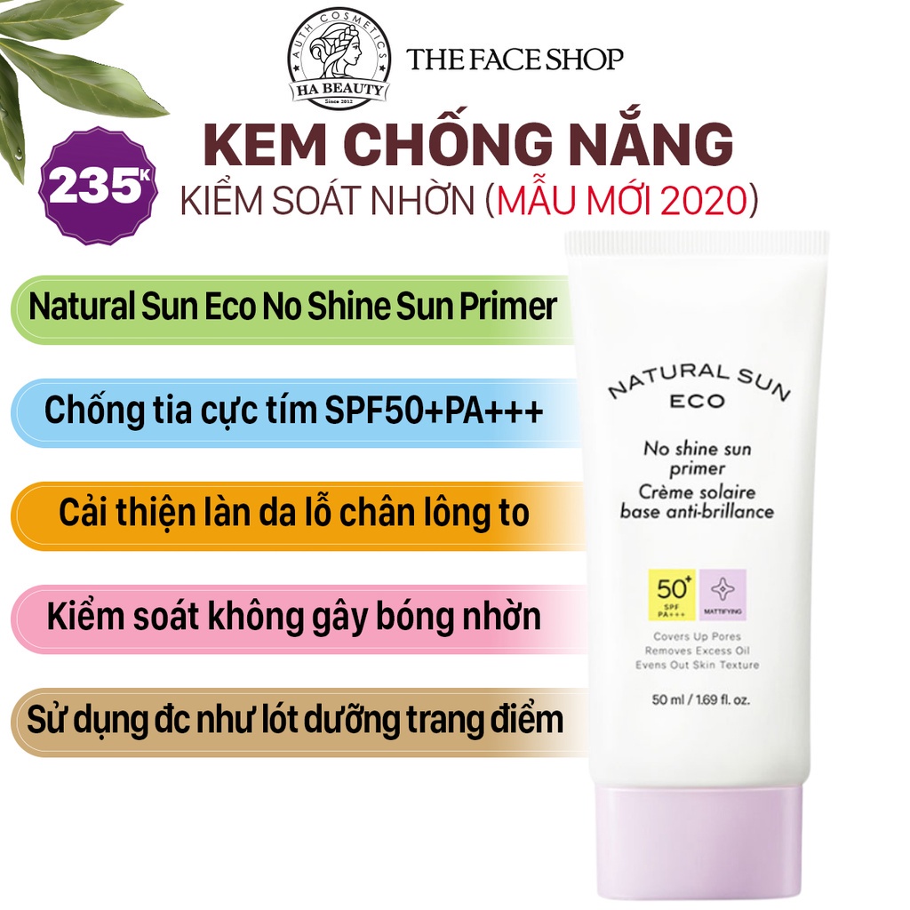 Kem chống nắng trang điểm nâng tone cho da dầu hỗn hợp The Face Shop Natural Sun Eco No Shine Sun Primer SPF50+PA++ 50ml