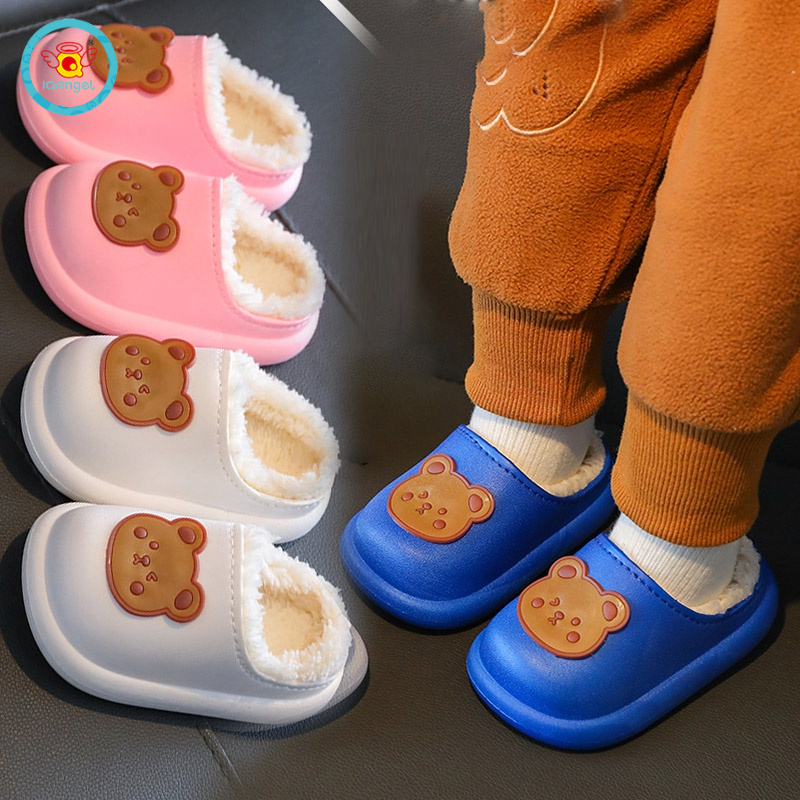 Dép bông IQ Angel gót trung bình họa tiết hoạt hình dễ thương cho bé trai và bé gái
