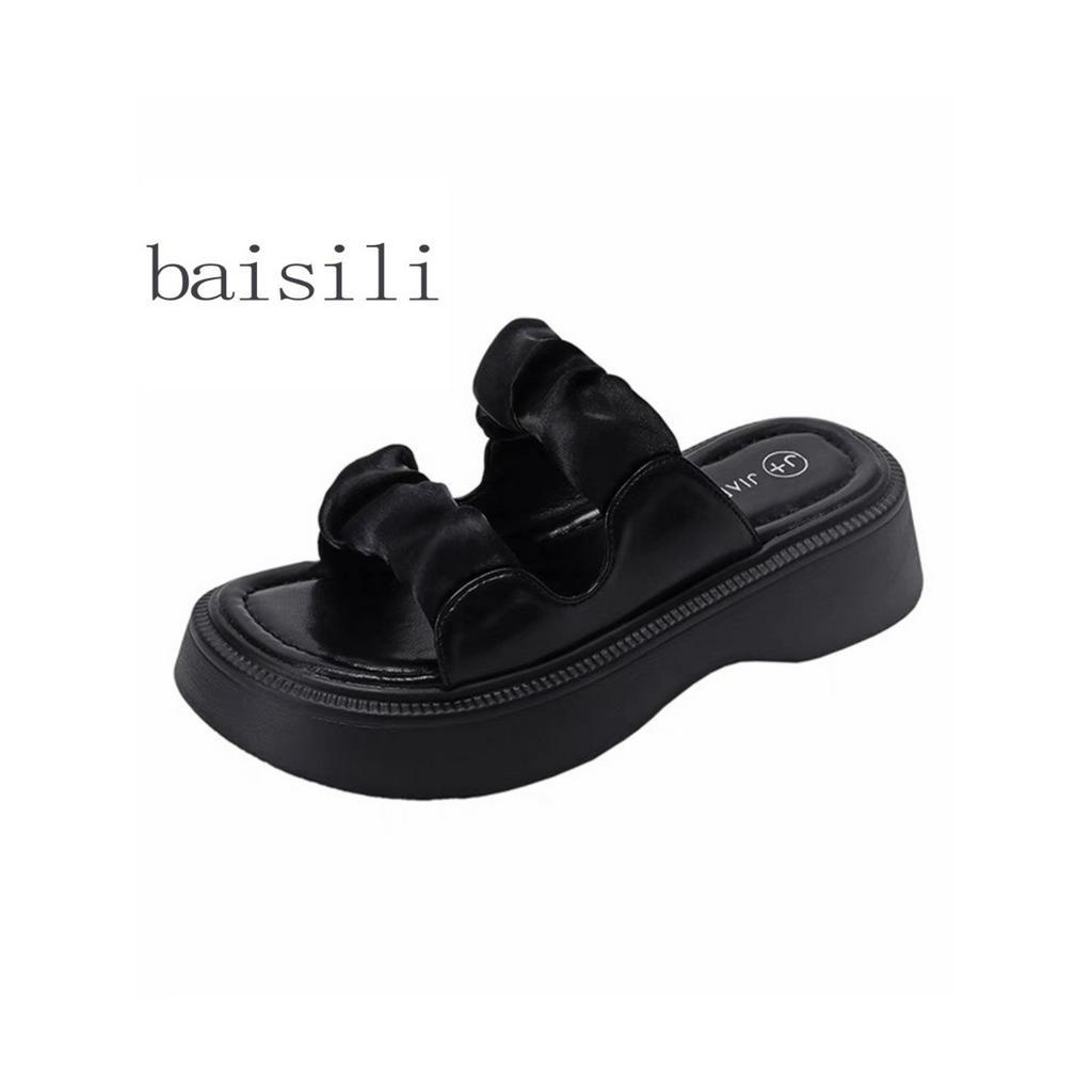 DÉP XUỒNG BAISILI - DÉP THỜI TRANG NỮ PHONG CÁCH NỮ TÍNH HAI QUAI NGANG NHÚM BÈO ĐẾ NÂU ĐỘN BD230315