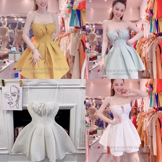 đầm 2 dây xốp xoè phồng