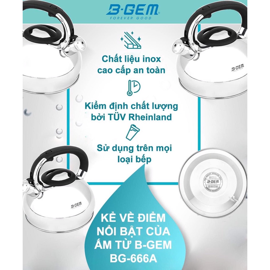 PHAMI -  Ấm đun nước 3L dùng cho bếp từ , bếp gas ,bếp hồng ngoại , inox cao cấp sáng bóng