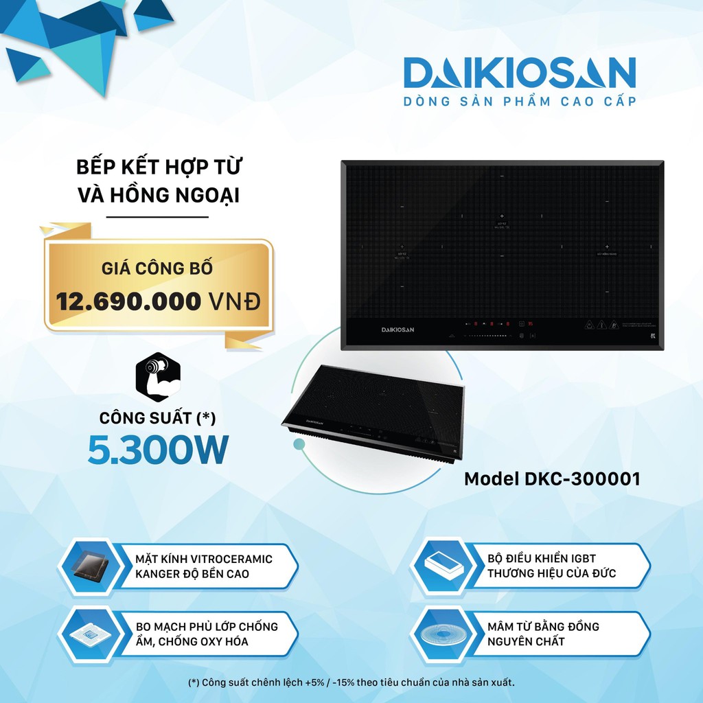 Bếp kết hợp từ và hồng ngoại Daikiosan DKC-300001 - 3 vùng nấu lắp âm