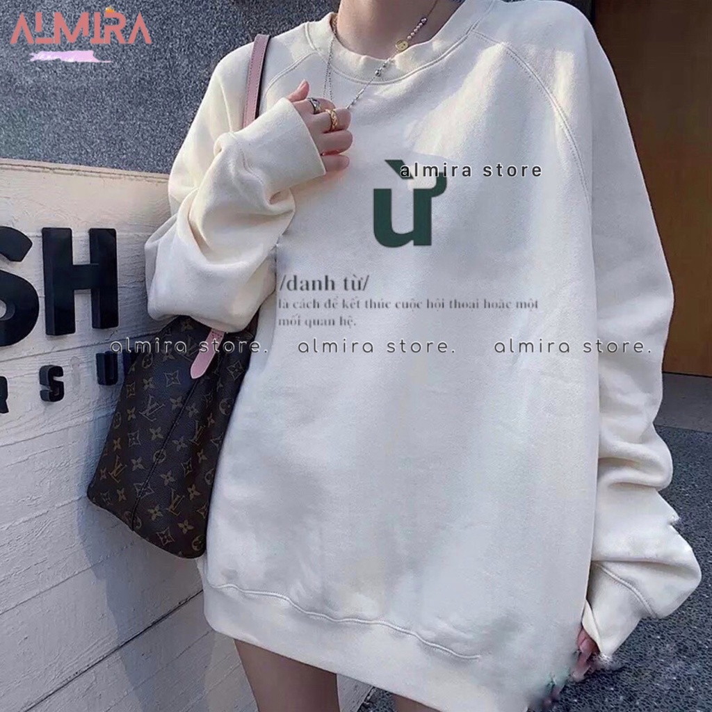 Áo Sweater Ừ Form Rộng Tay Phồng Hottrend, Áo Nỉ In Chữ Ừ