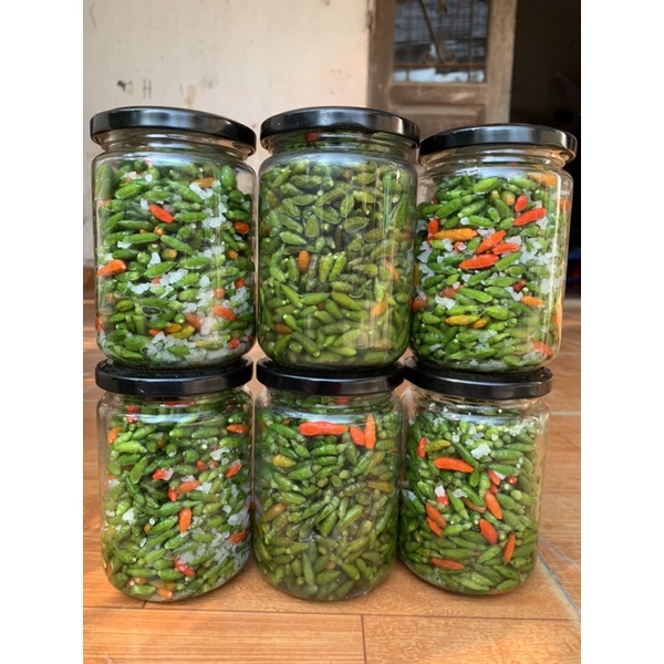 Ớt gió Đồng Văn Hà Giang xóc muối, ớt cứt chuột xóc muối   hũ thuỷ tinh 250 gram