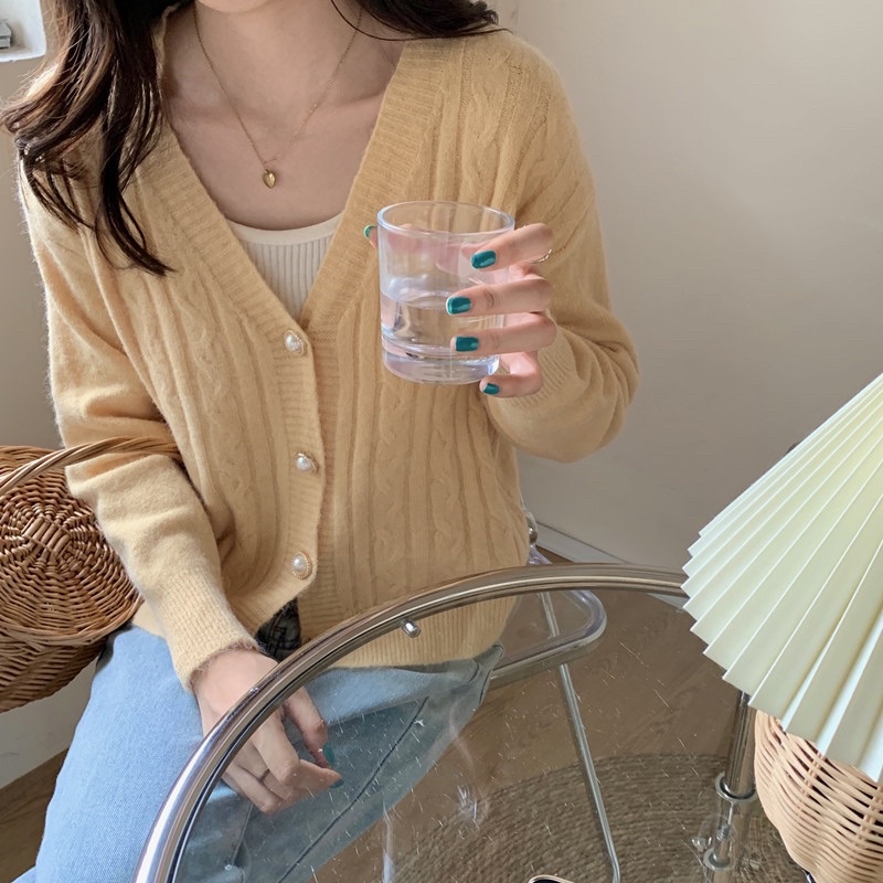 Áo khoác len cardigan vặn thừng cài cúc