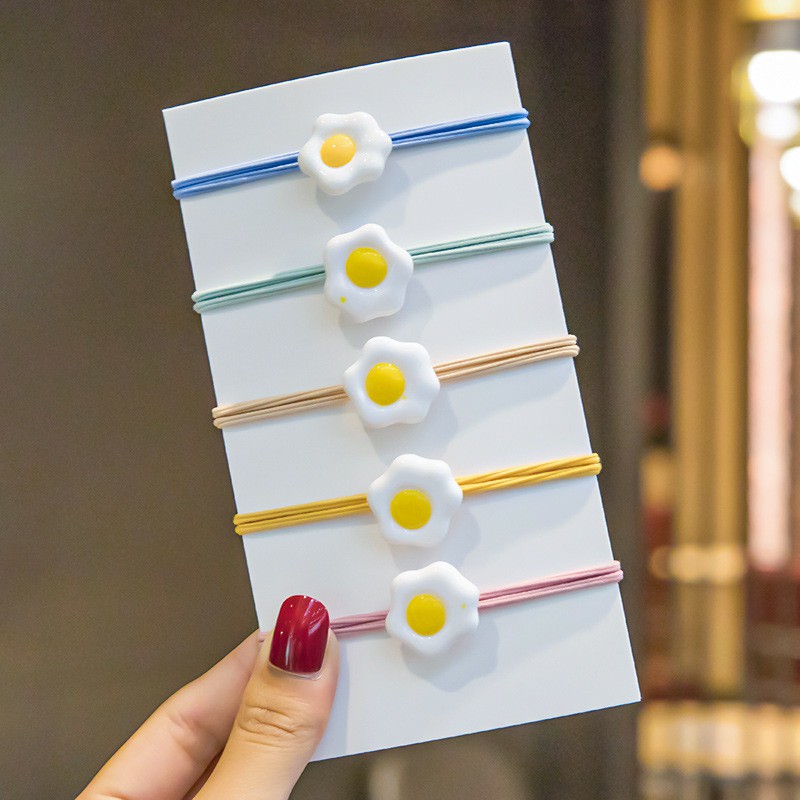 Dây Buộc Tóc Cao Su Hình Trứng Chiên Trứng Người Nổi Tiếng Hàn Quốc Đơn Giản Cho Nữ