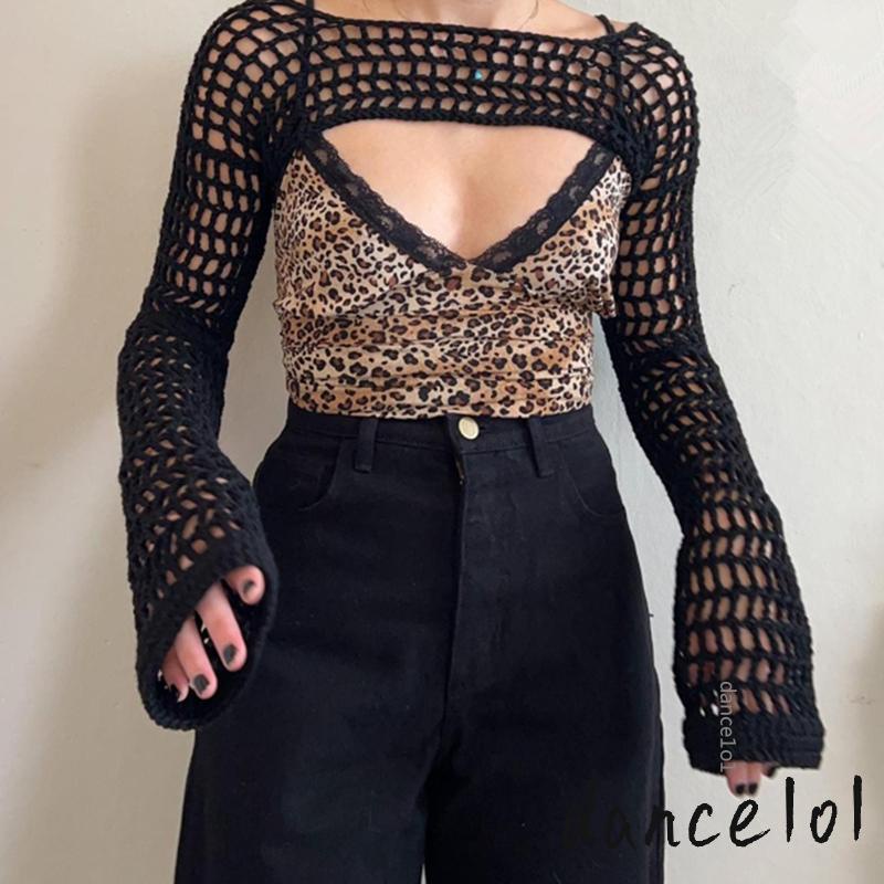 Áo Dệt Kim Tay Dài Màu Trơn Thời Trang Cho Nữ Nhảy Múa1O1-Y2k