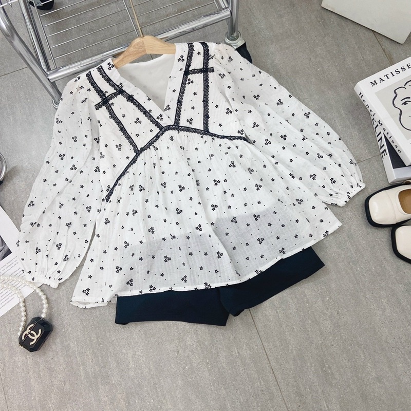 Set babydoll viền hoa ren kèm quần short TH