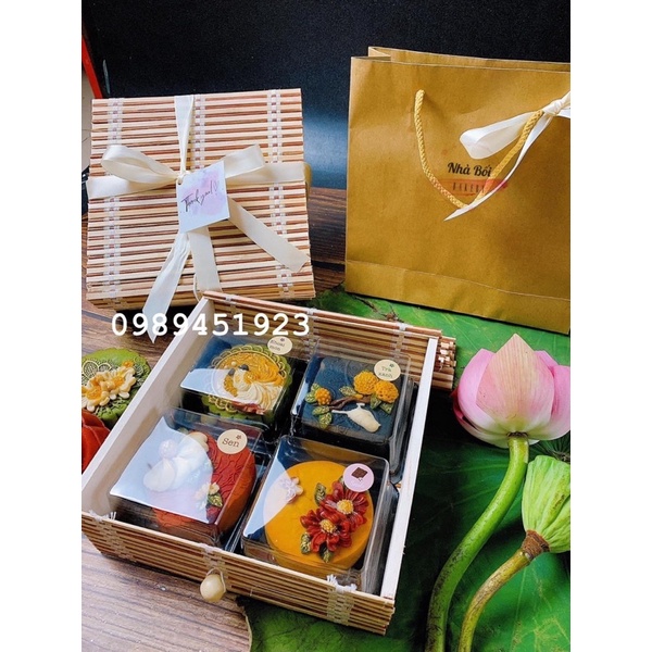 Hộp đựng bánh trung thu 2, 4, 6 bánh, mành tre quà tặng, đồ đa năng, tết, áo dài
