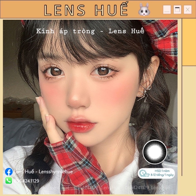 ✨(HÀNG CÓ CẬN) Lens (kính áp tròng) đen giãn tròng 14.2mm tự nhiên - Lens Huế