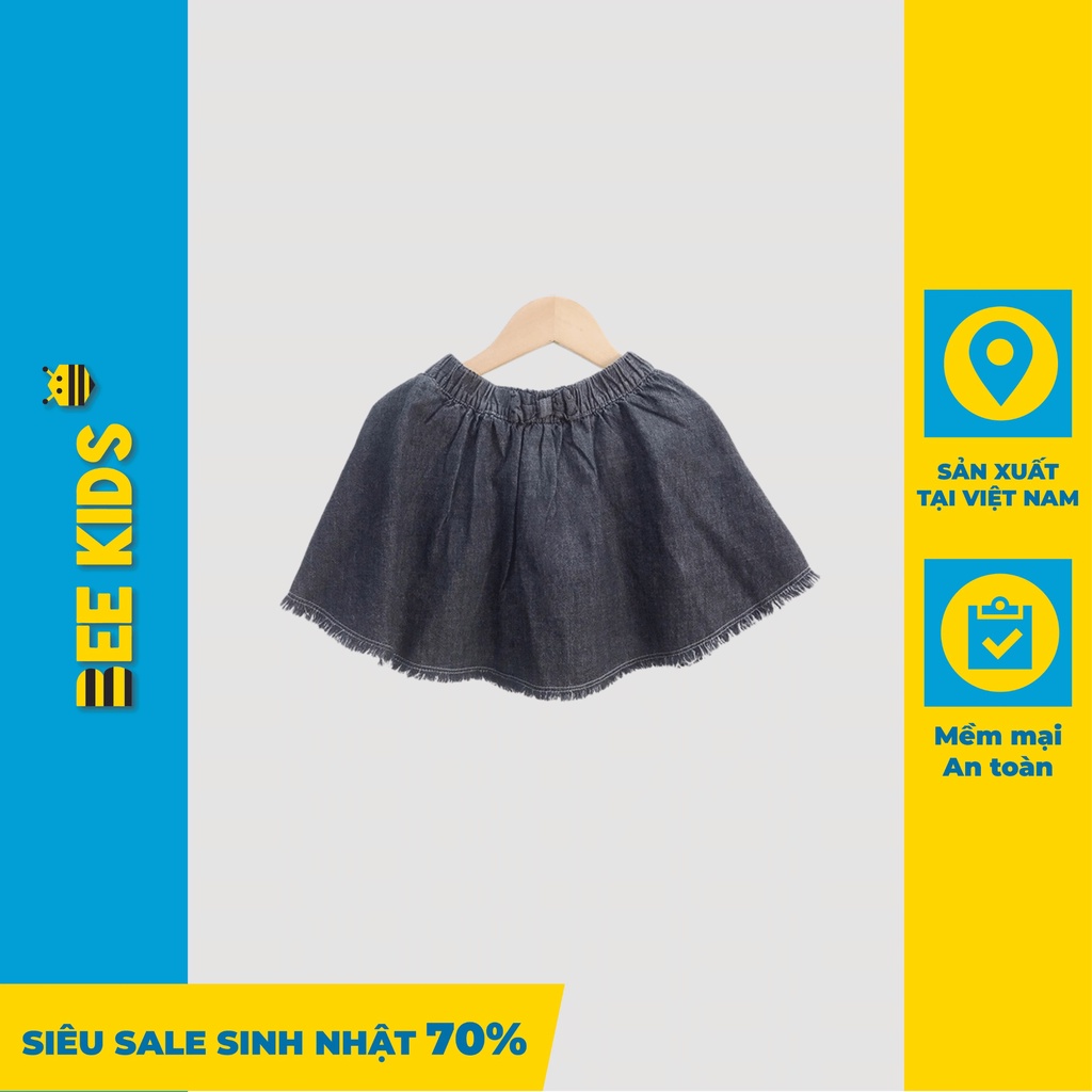 Chân Váy Bé Gái Bee Kids Chất Liệu Jeans Cạp Chun Có Nơ Gấu Tua (4 -12 tuổi) 7JJ016130ST