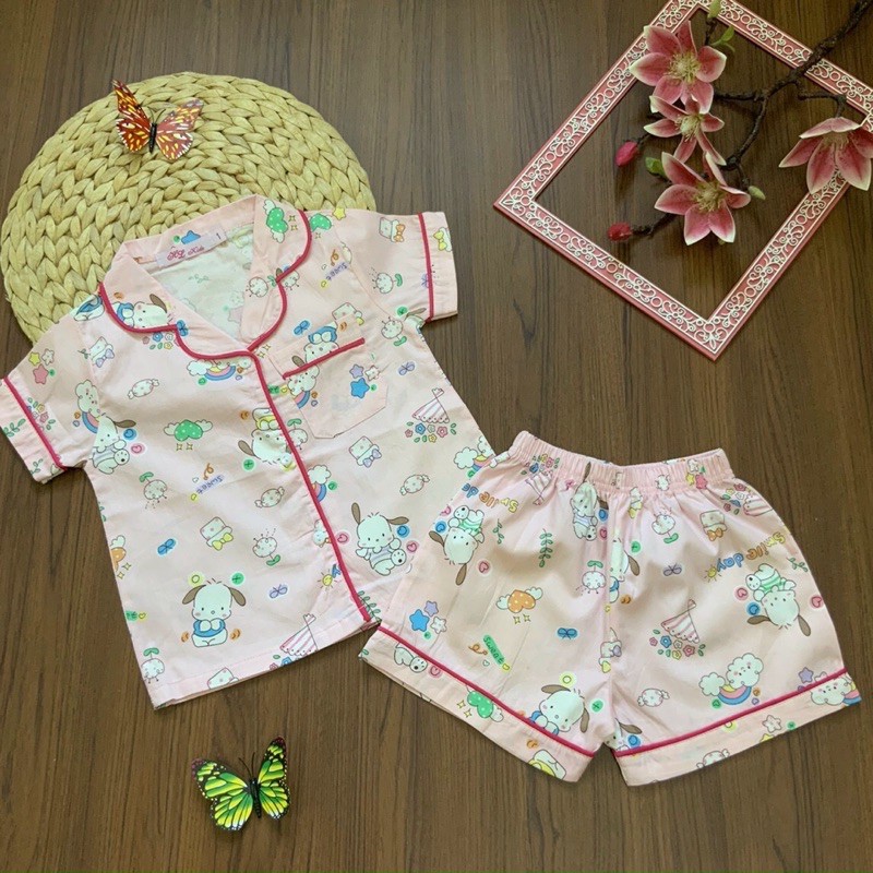 Bộ pijama đùi kate lụa bé gái 10-32kg